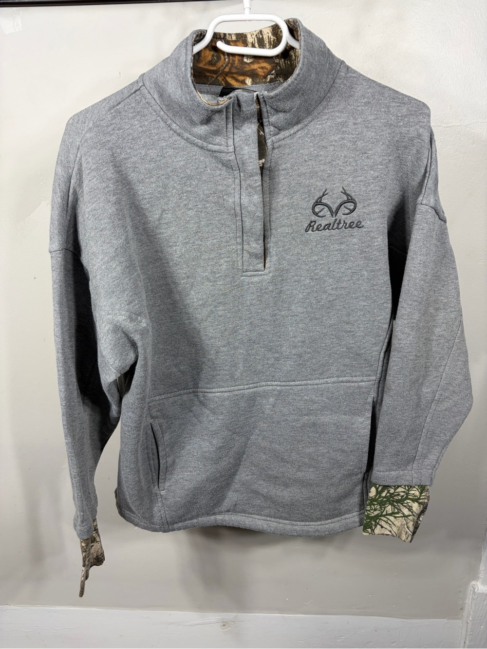 Realtree Grey Quarter Zip Fleece Pullover Camo Lined Sweatshirt Hunting